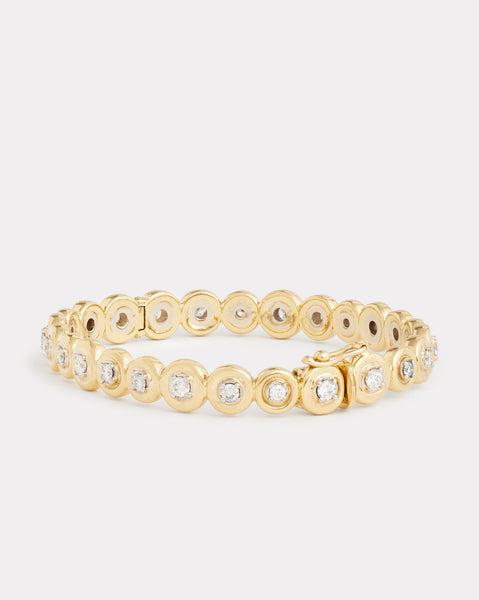 Yellow and White Gold Round Edge Multi Size Diamond Bangle