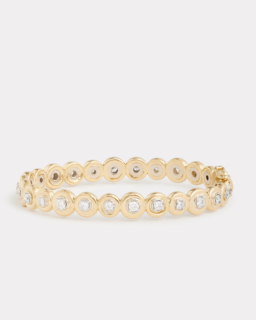 Yellow and White Gold Round Edge Multi Size Diamond Bangle