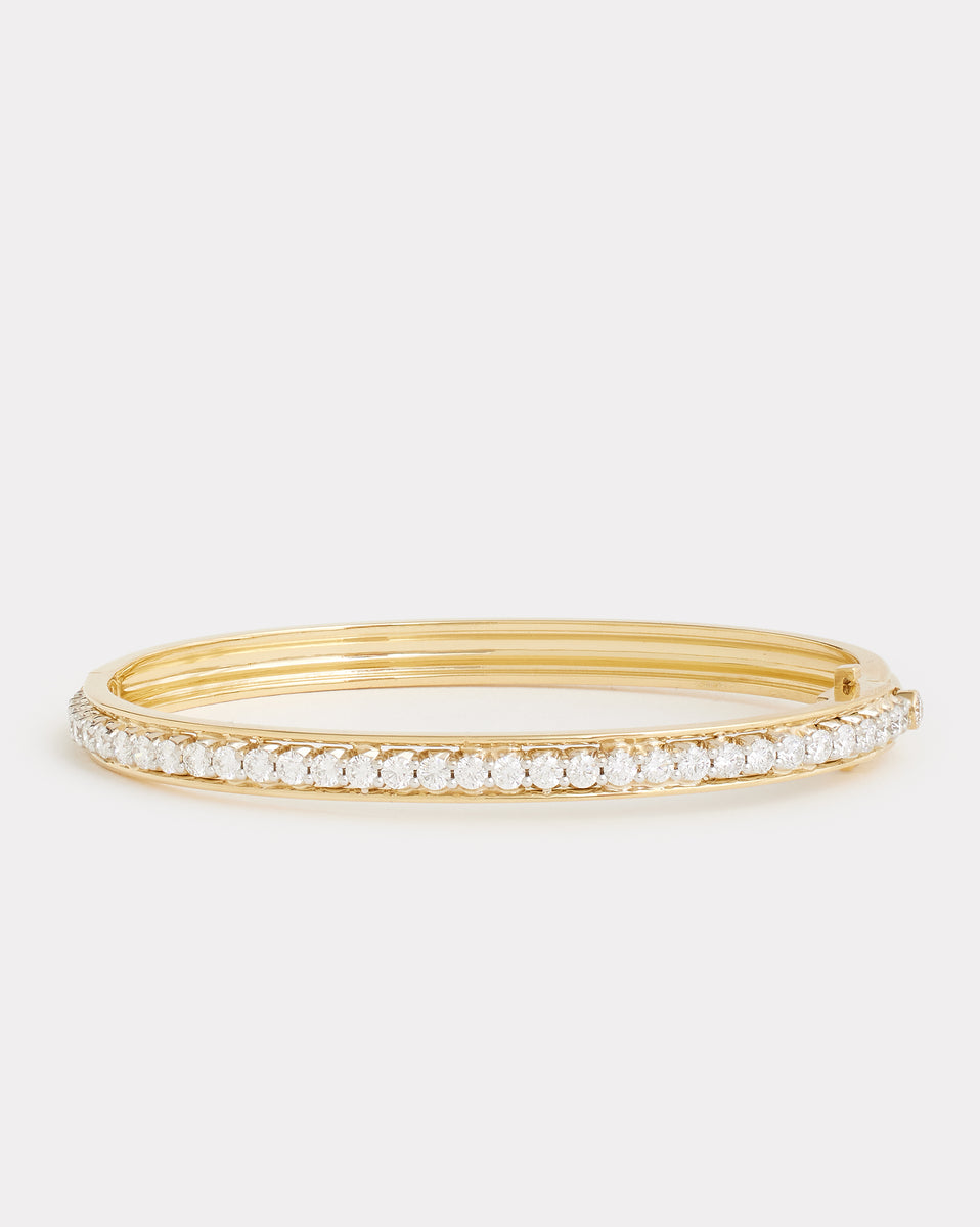 Yellow and White Gold Hinged Diamond Bangle