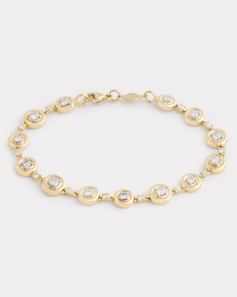 Yellow and White Gold Multi Size Round Edge Diamond Bracelet
