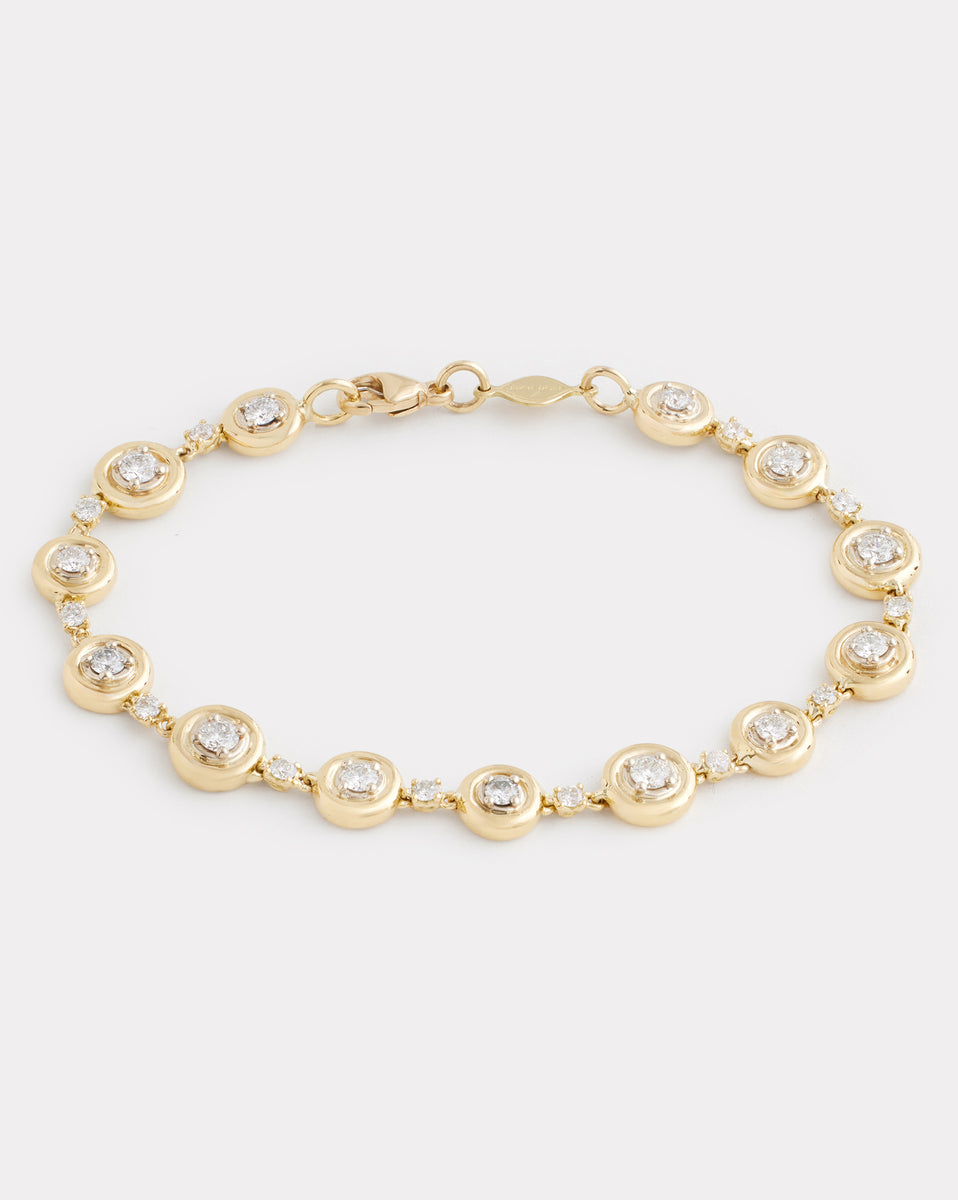 Yellow and White Gold Multi Size Round Edge Diamond Bracelet