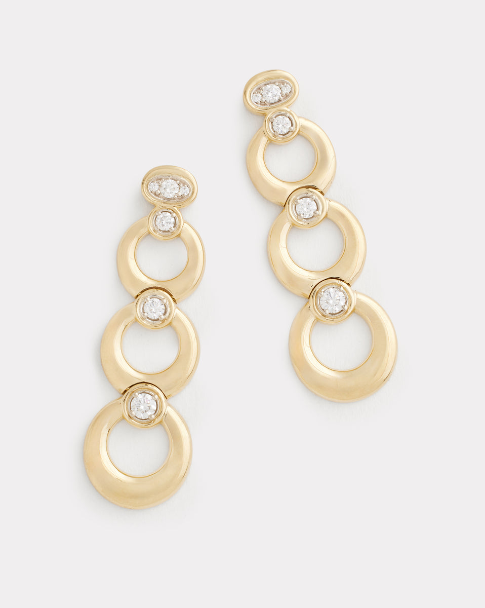 Yellow and White Gold Graduated Oval Earrings with Diamonds