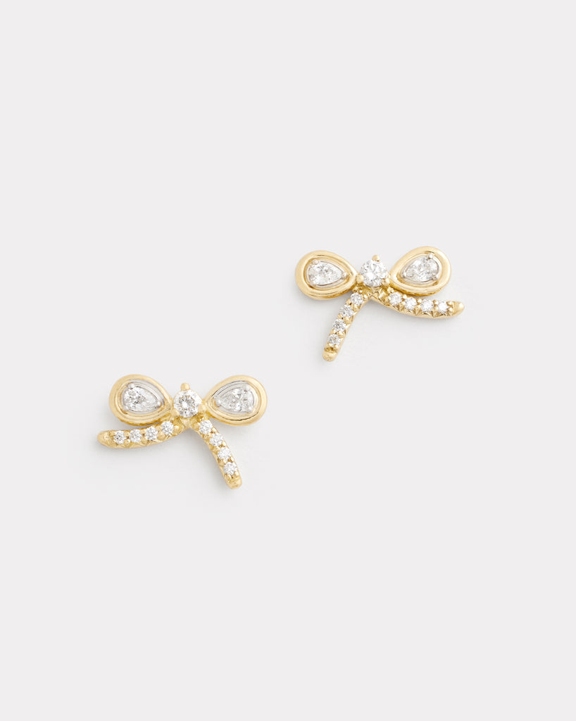 Yellow and White Gold Bow Stud with Diamonds