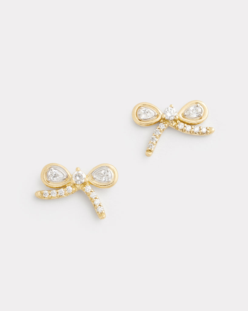 Yellow and White Gold Bow Stud with Diamonds