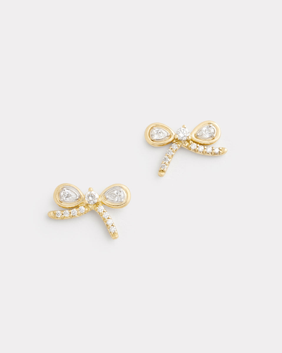 Yellow and White Gold Bow Stud with Diamonds