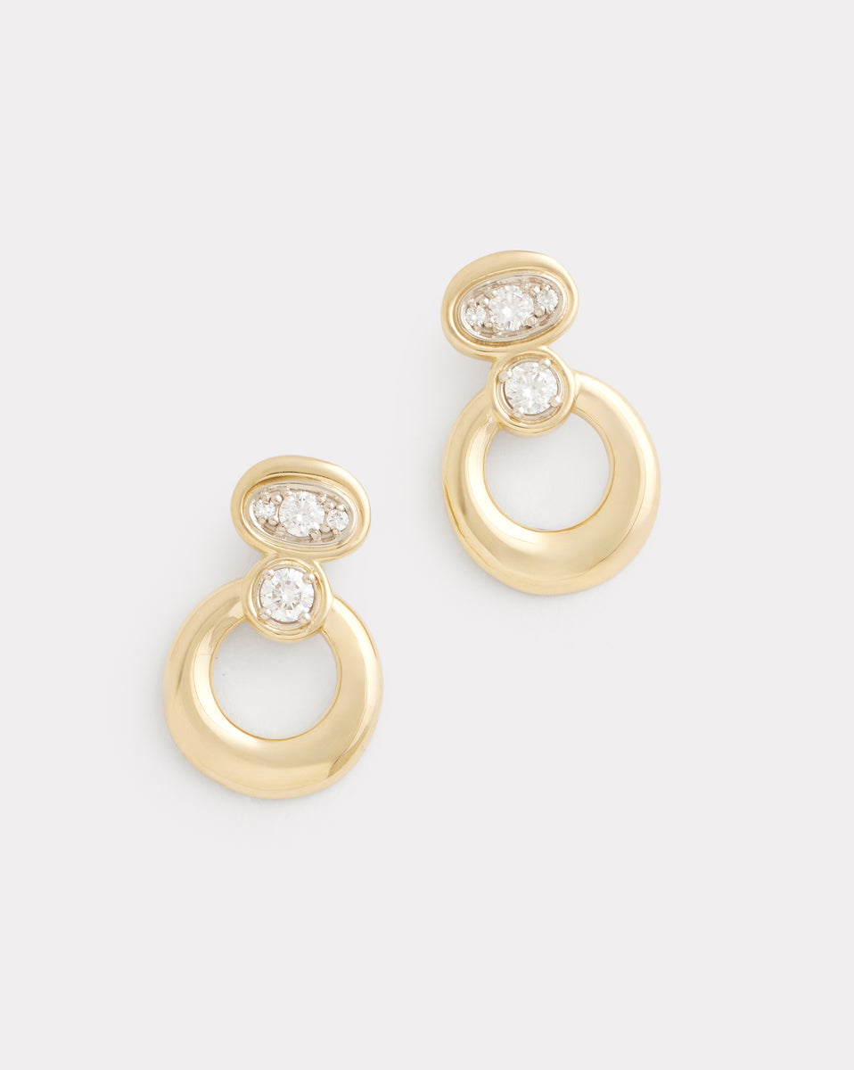 Yellow and White Gold Oval and Round Earring with Diamonds