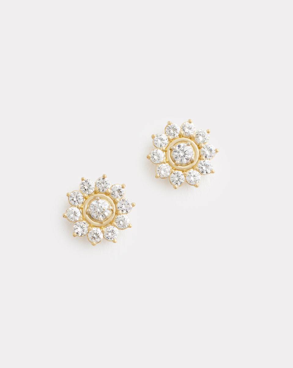Yellow and White Gold Floral Studs with Diamonds