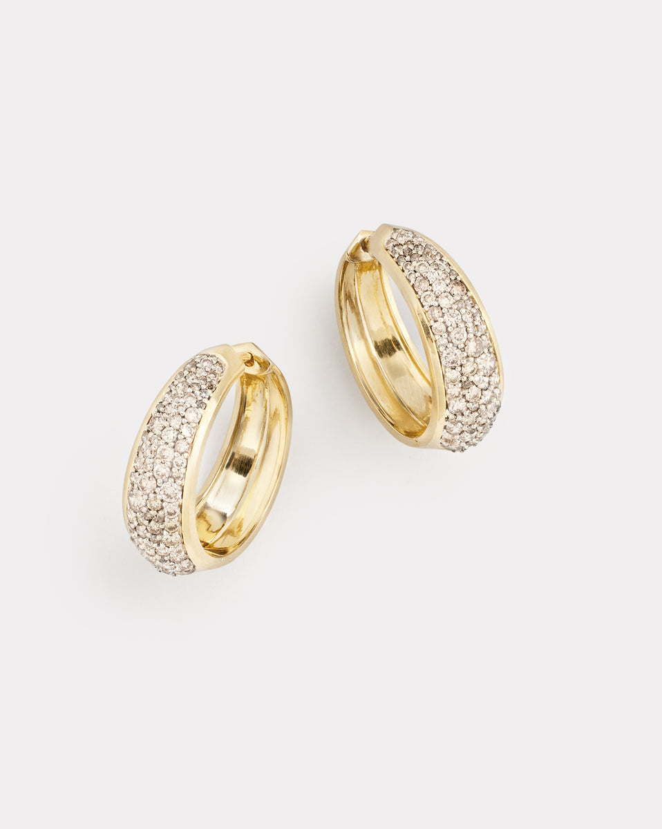 Yellow and White Gold Convex Hoops with Champagne Diamonds