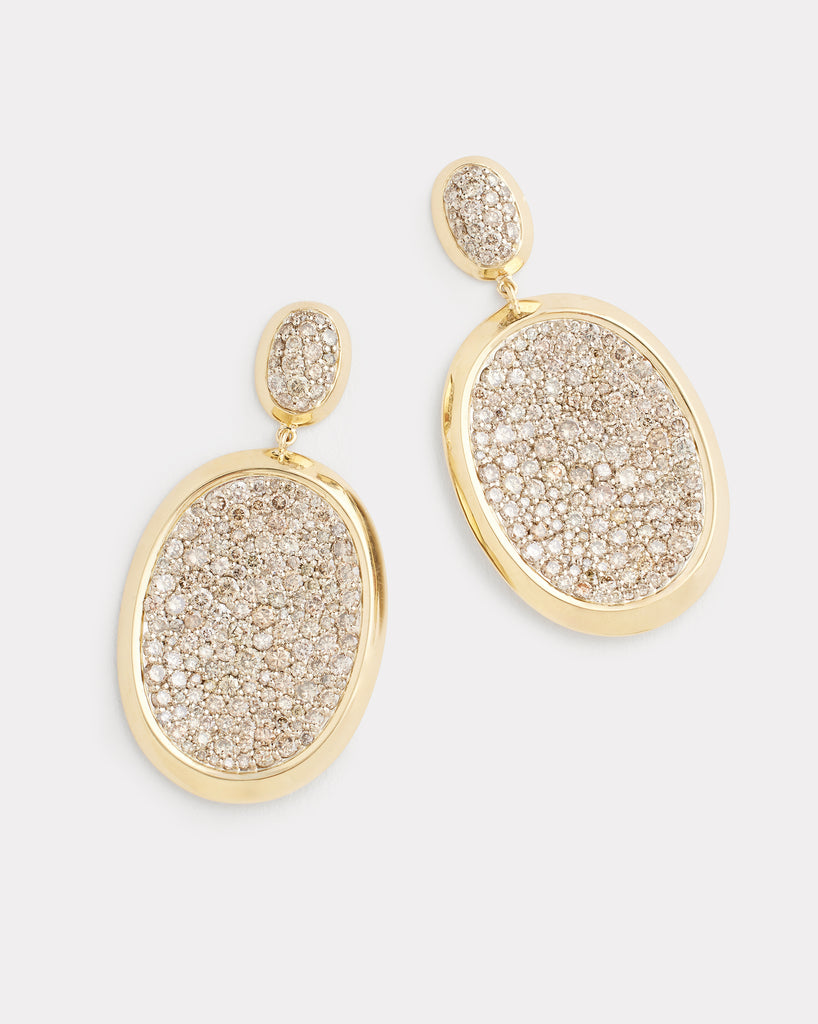 Yellow and White Gold Oval Earrings with Champagne Diamonds