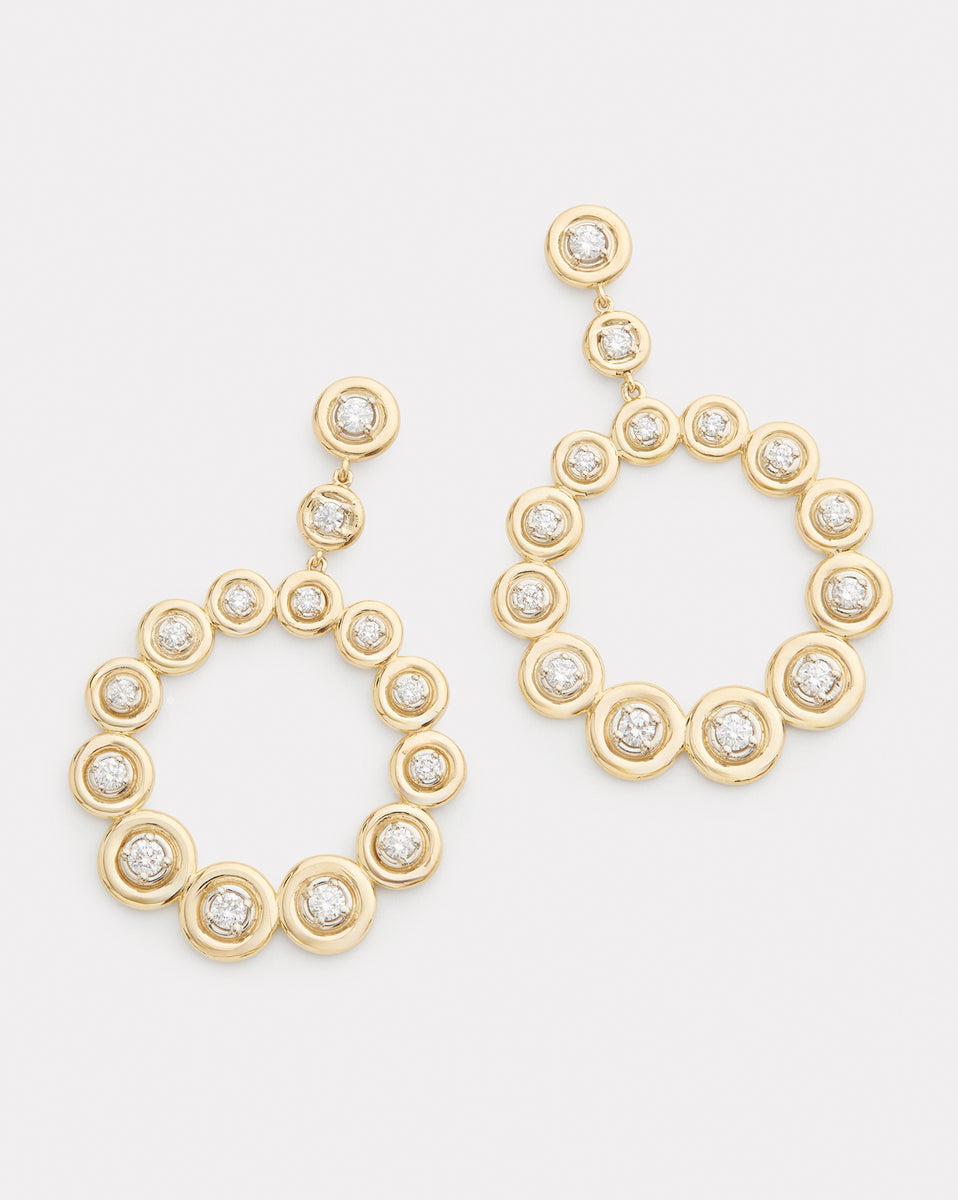 Yellow and White Gold Circular Diamond Earrings