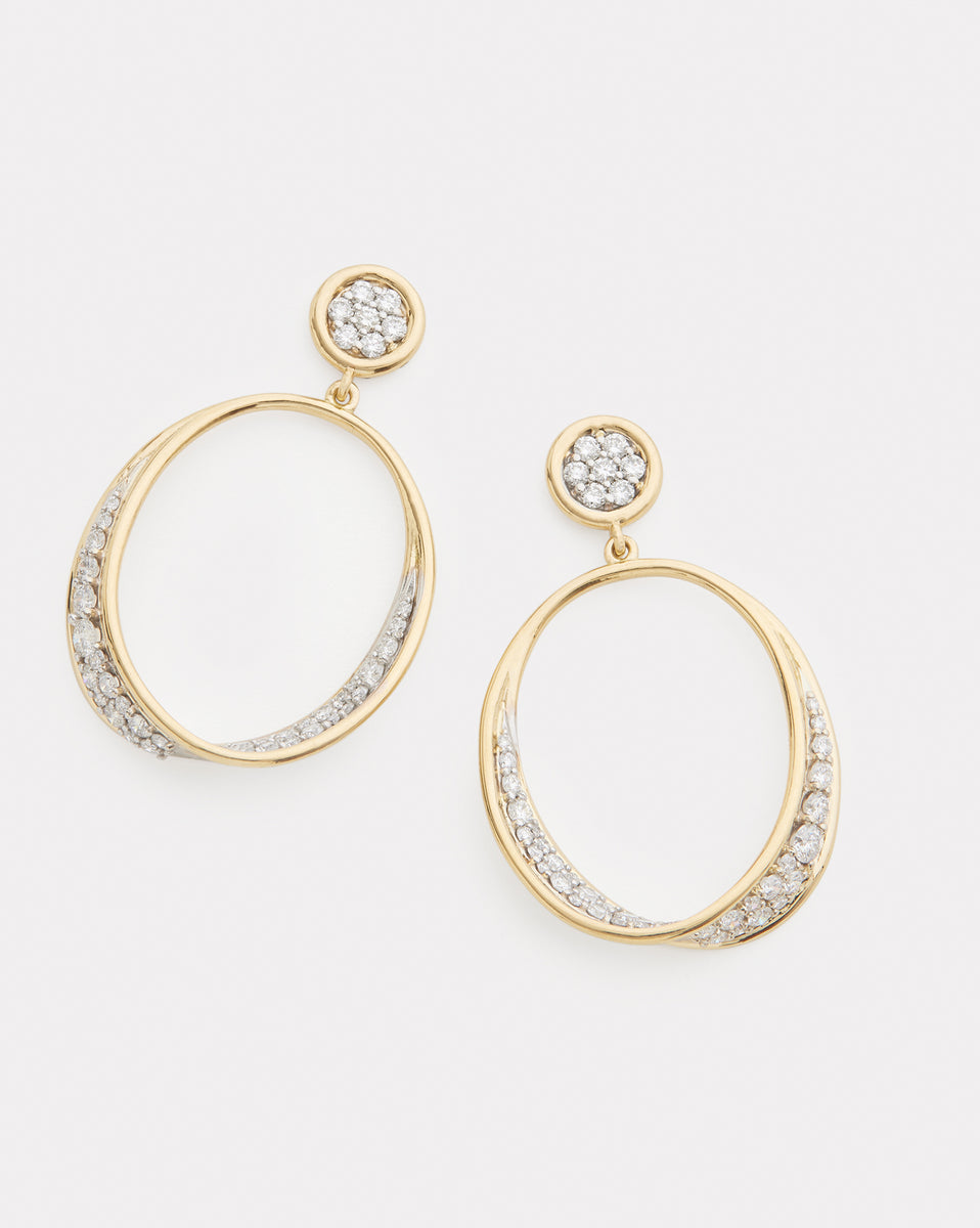 Yellow and White Gold Twisted Oval Earrings with Diamonds