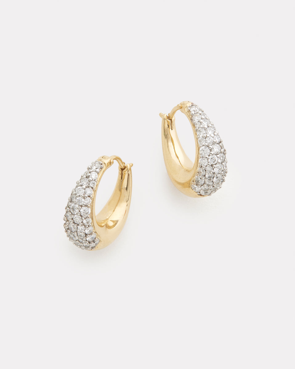 Yellow and White Gold Small Domed Hoops with Diamonds