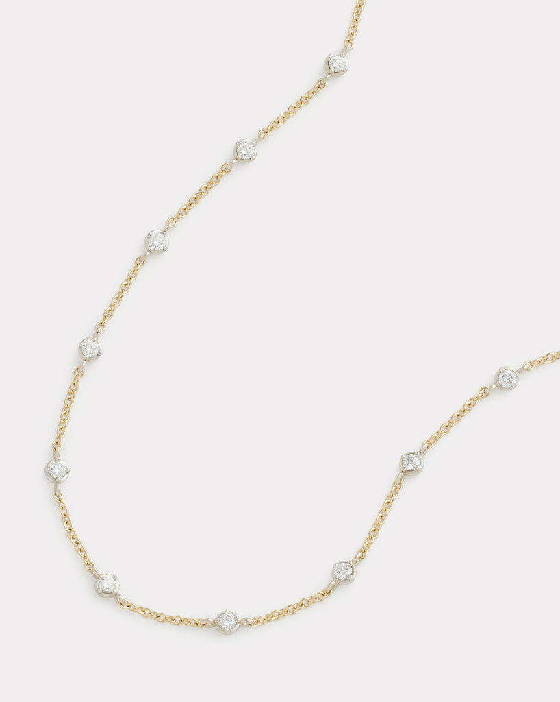 Yellow Gold Chain Necklace with Diamonds Set in White Gold