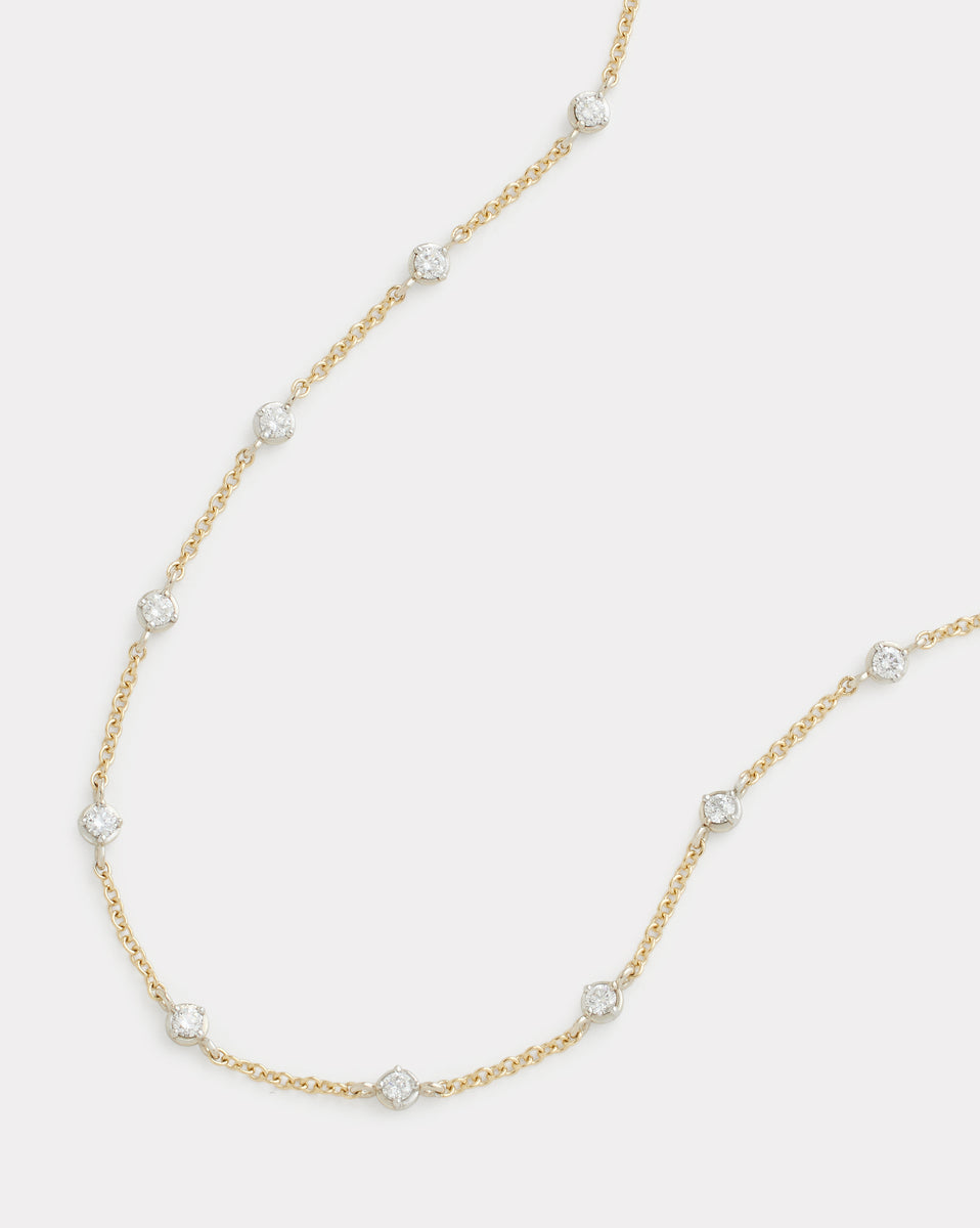 Yellow Gold Chain Necklace with Diamonds Set in White Gold