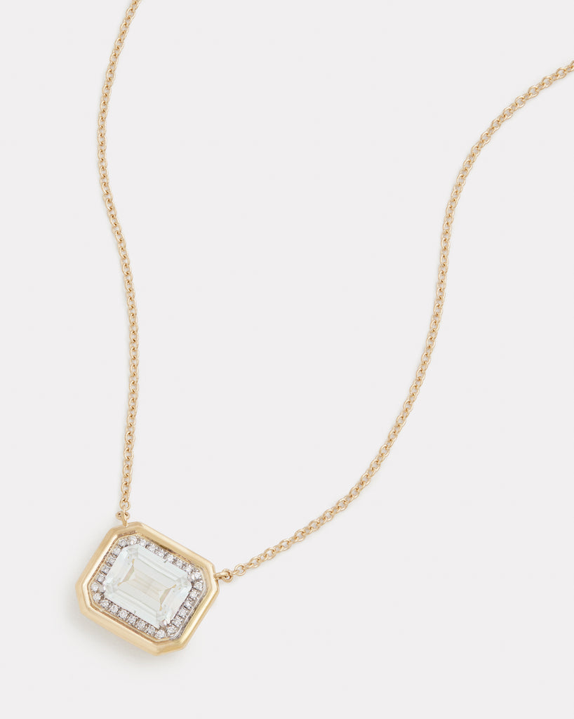 Yellow and White Gold Pendant with White Topaz and Diamonds