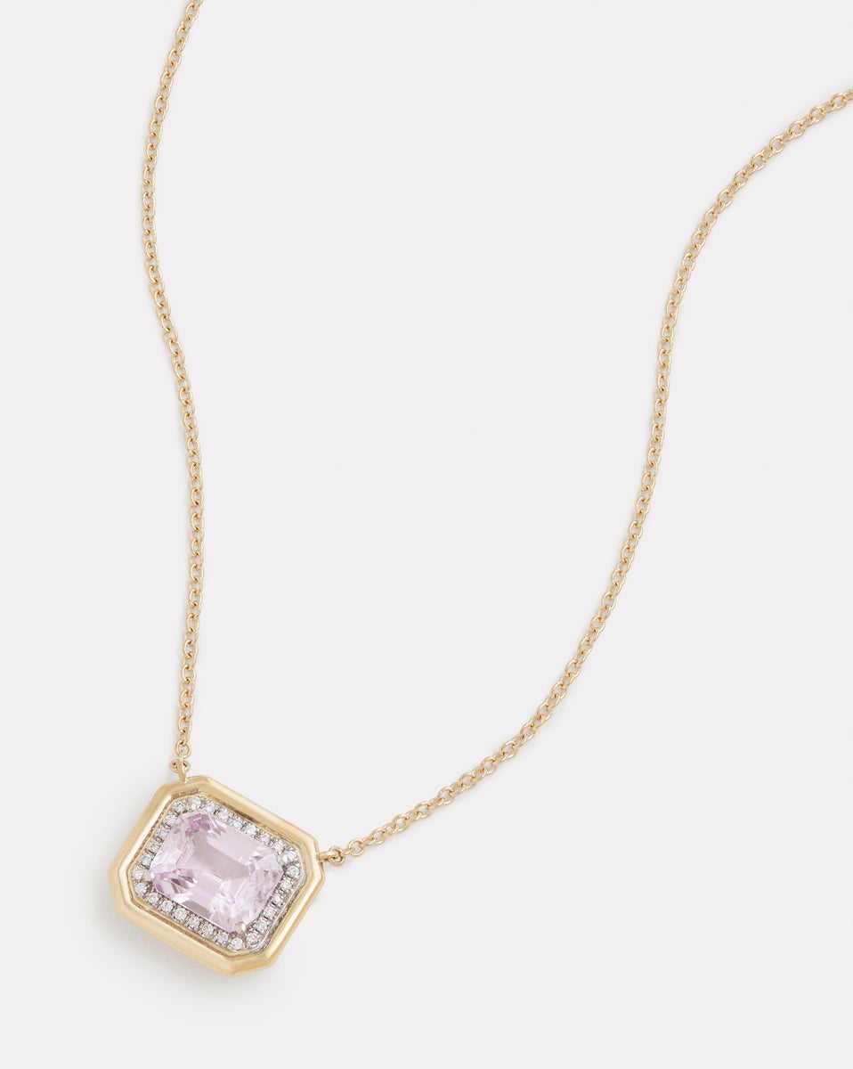 Yellow and White Gold Pendant with Kunzite and Diamonds