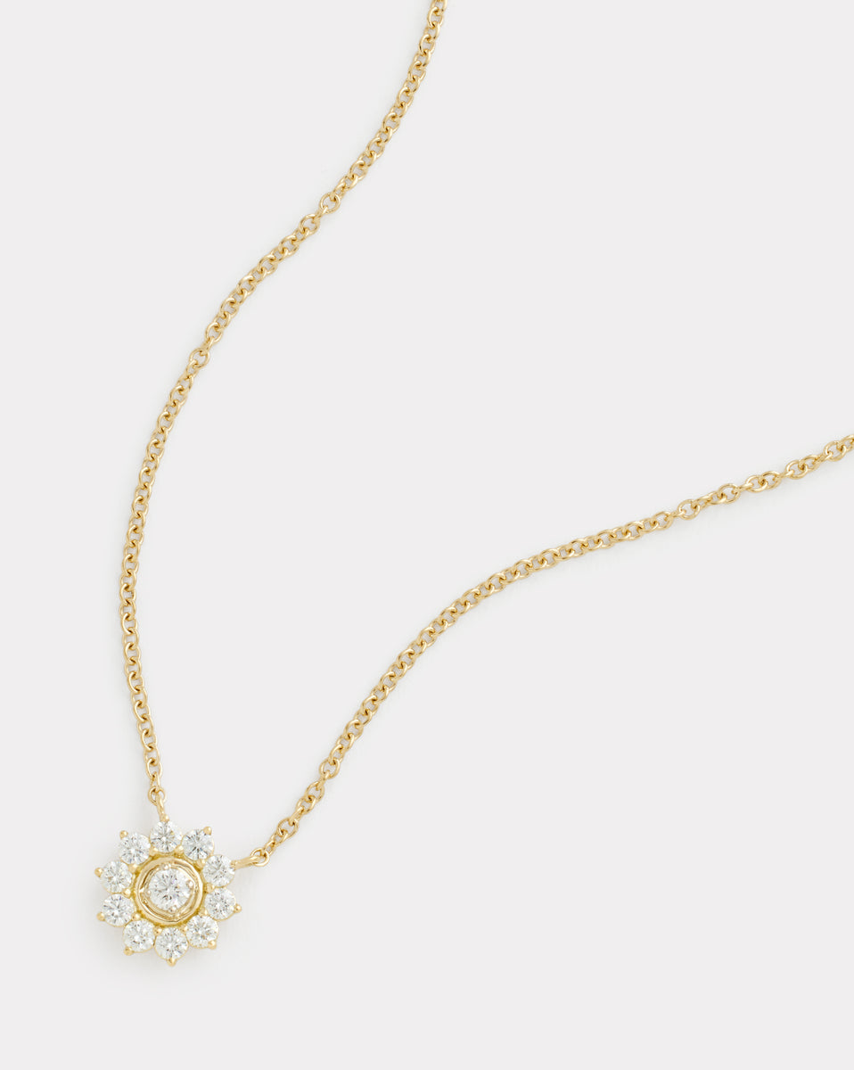 Yellow and White Gold Floral Necklace with Diamonds