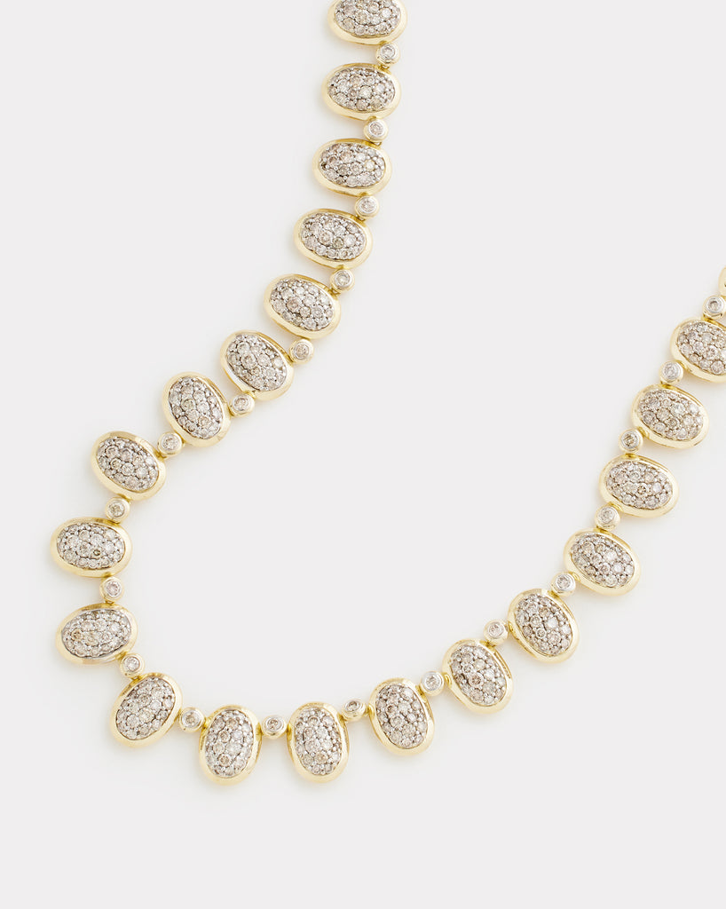 Yellow and White Gold Oval Necklace with Champagne Diamonds