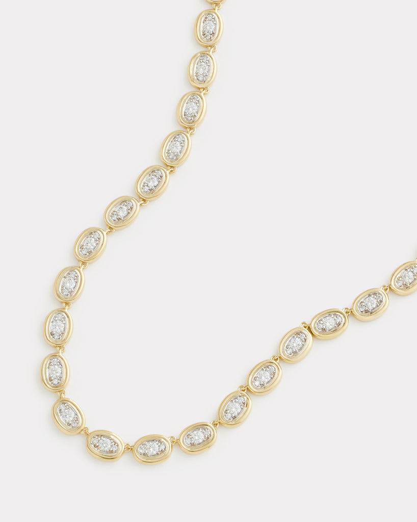 Yellow and White Gold Oval Link Necklace with Diamonds