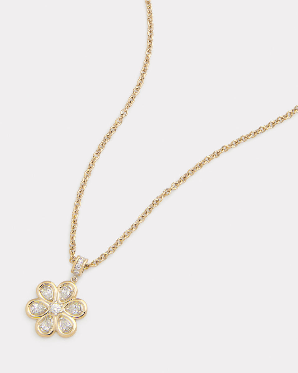 Yellow and White Gold Floral Necklace with Diamonds