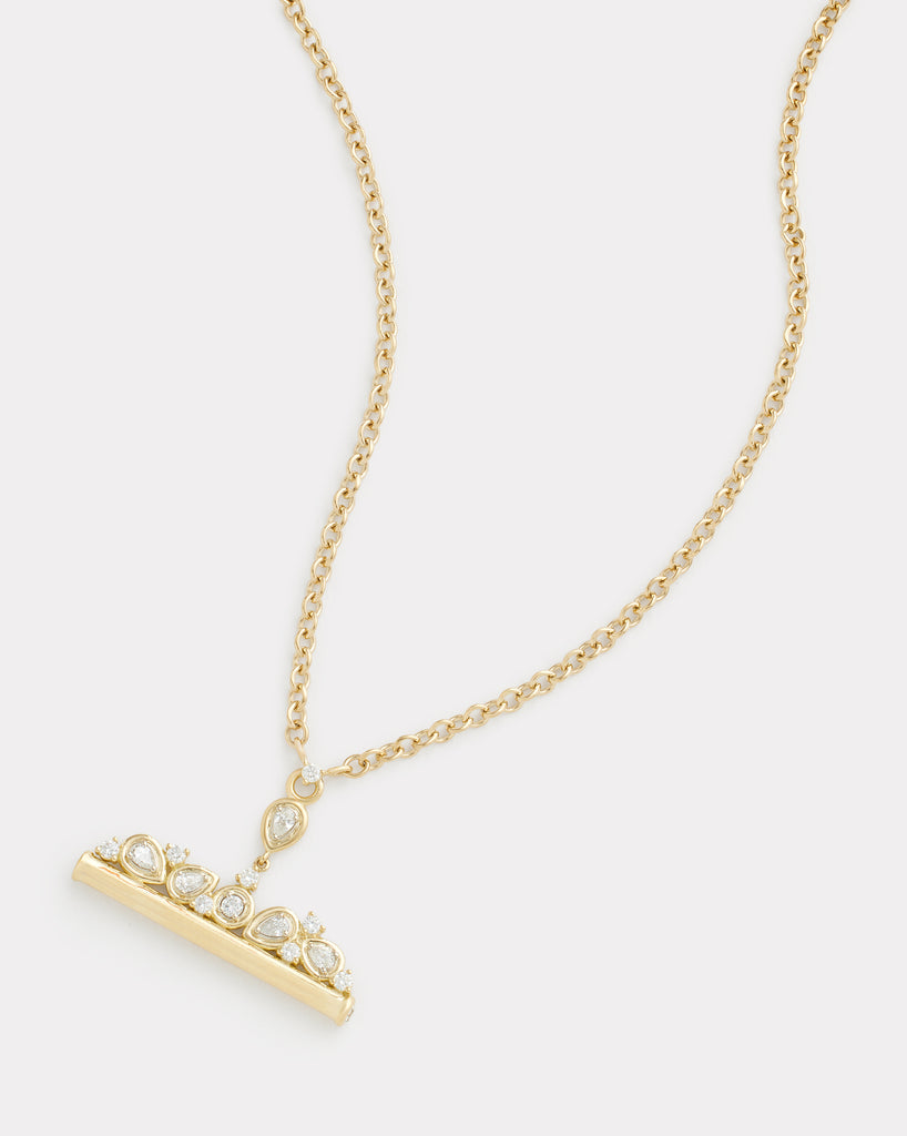 Yellow and White Gold Toggle Necklace with Pear and Round Shaped Diamonds