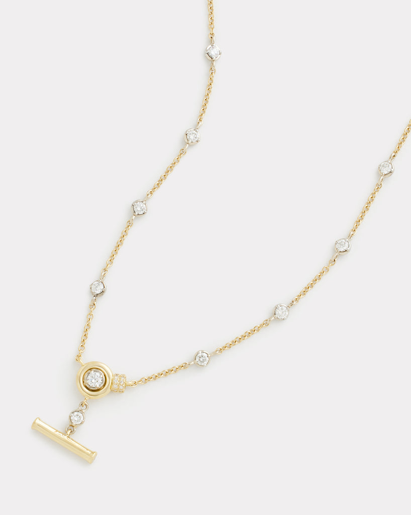 Yellow and White Gold Knot Toggle Necklace with Diamonds