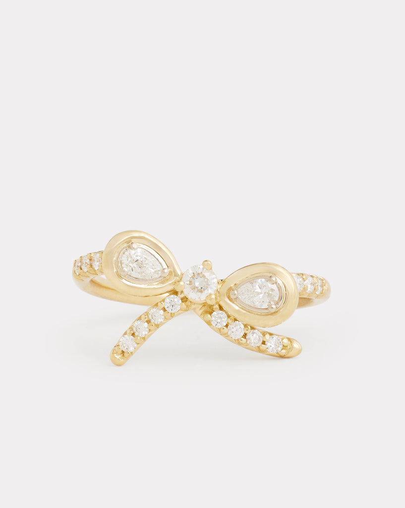 Yellow and White Gold Bow Ring with Diamonds
