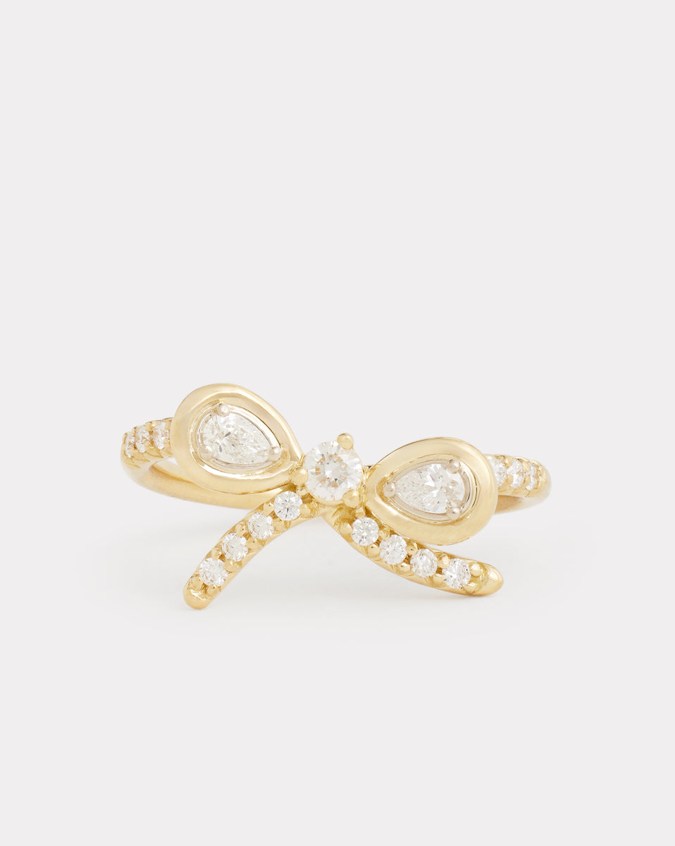 Yellow and White Gold Bow Ring with Diamonds