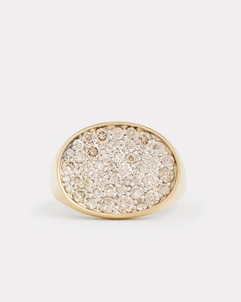 Yellow and White Gold Oval Ring with Champagne Diamonds