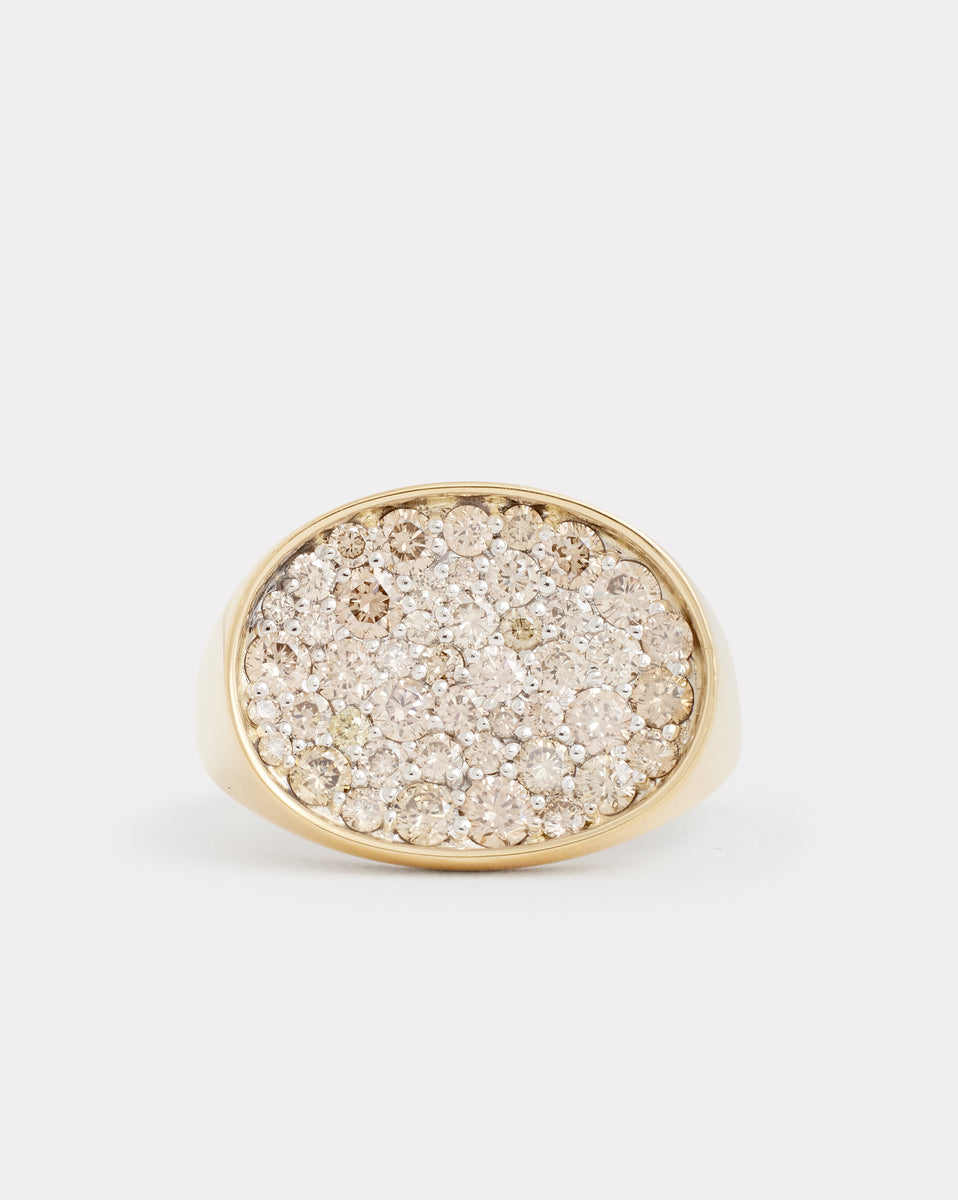 Yellow and White Gold Oval Ring with Champagne Diamonds