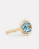 Yellow and White Gold Ring with Oval Shape London Blue Topaz and Diamonds