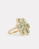 Yellow Gold and White Floral Ring with Tourmaline and Diamonds