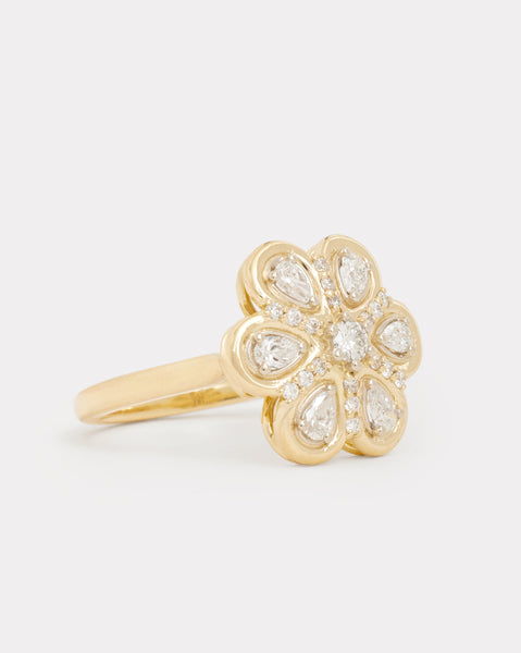 Yellow and White Gold Floral Ring with Diamonds