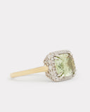 Light Green Tourmaline Long Cushion Cut Ring with Diamonds