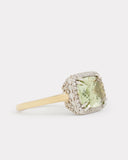 Light Green Tourmaline Long Cushion Cut Ring with Diamonds