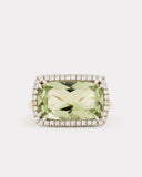 Light Green Tourmaline Long Cushion Cut Ring with Diamonds