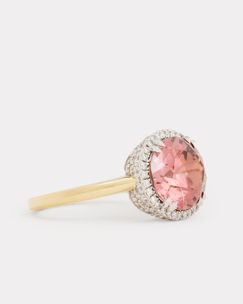 Pink Tourmaline Oval Ring with Diamonds