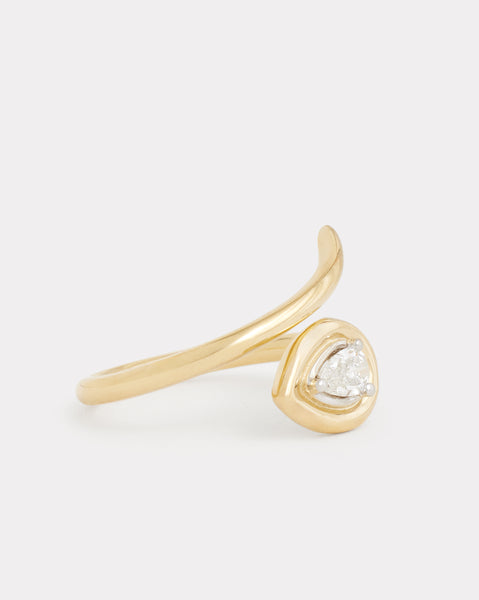 Yellow and White Gold Pear Shape Script Ring