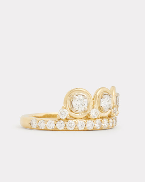 Yellow and White Gold Tiara Ring with Round Diamonds