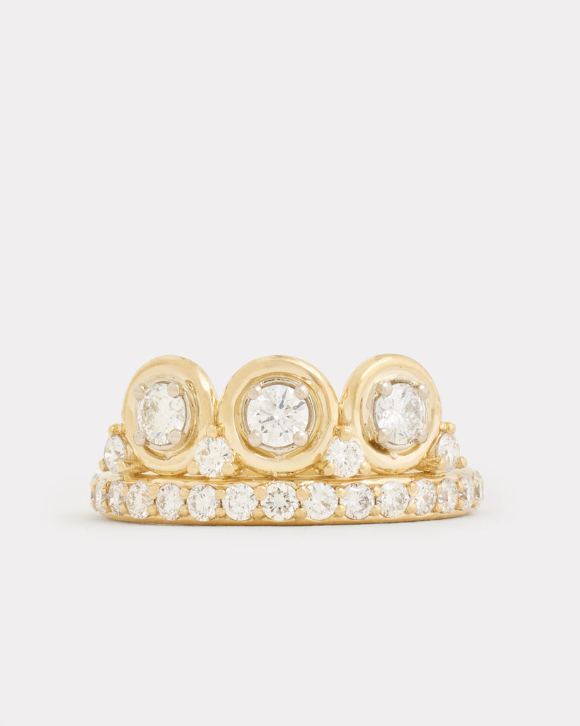 Yellow and White Gold Tiara Ring with Round Diamonds