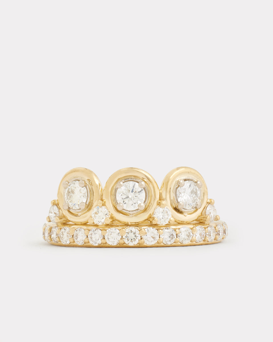 Yellow and White Gold Tiara Ring with Round Diamonds