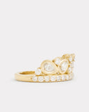 Yellow and White Gold Tiara Ring with Pear and Round Shaped Diamonds