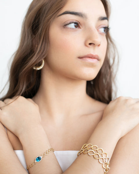 Petite Aladdin Link Bracelet with London Blue Topaz and Diamonds