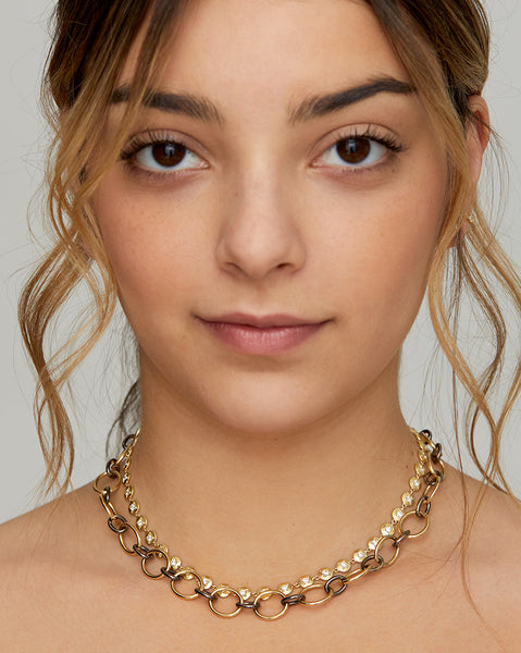 Oval Link Necklace with Blackened Gold Links