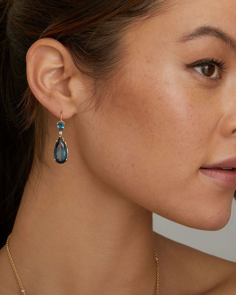 London Blue Topaz and Diamond Pear Shape Earring