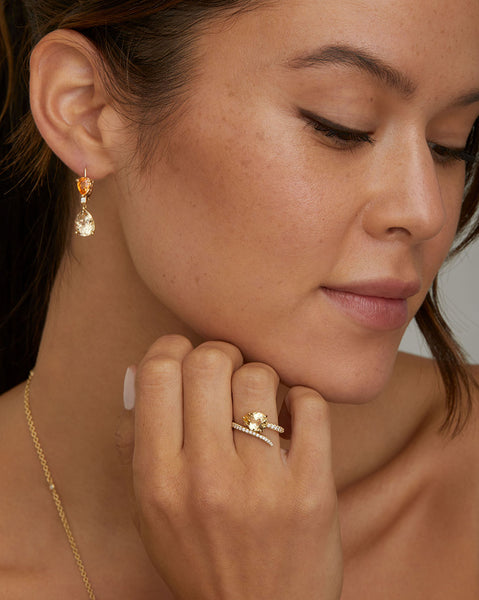 Script Ring with Yellow Beryl and Diamonds