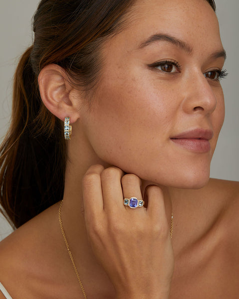 Mosaic Hoop with Aquamarine and Diamonds