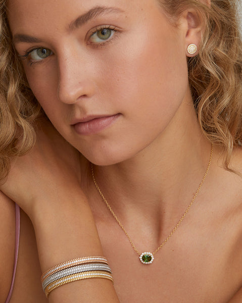 Diamond Edged Green Tourmaline Oval Pendant