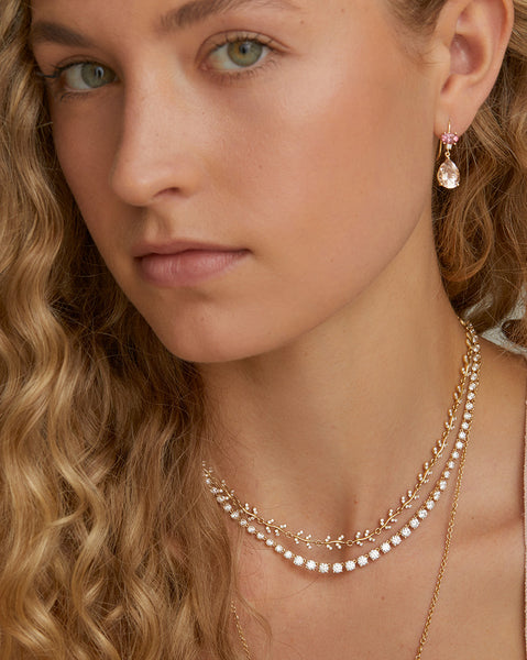 Pink Tourmaline, Morganite, and Diamond Drop Earring