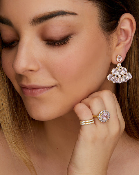 Oval Fan Earring with Kunzite, Tanzantie, Morganite, and Diamonds